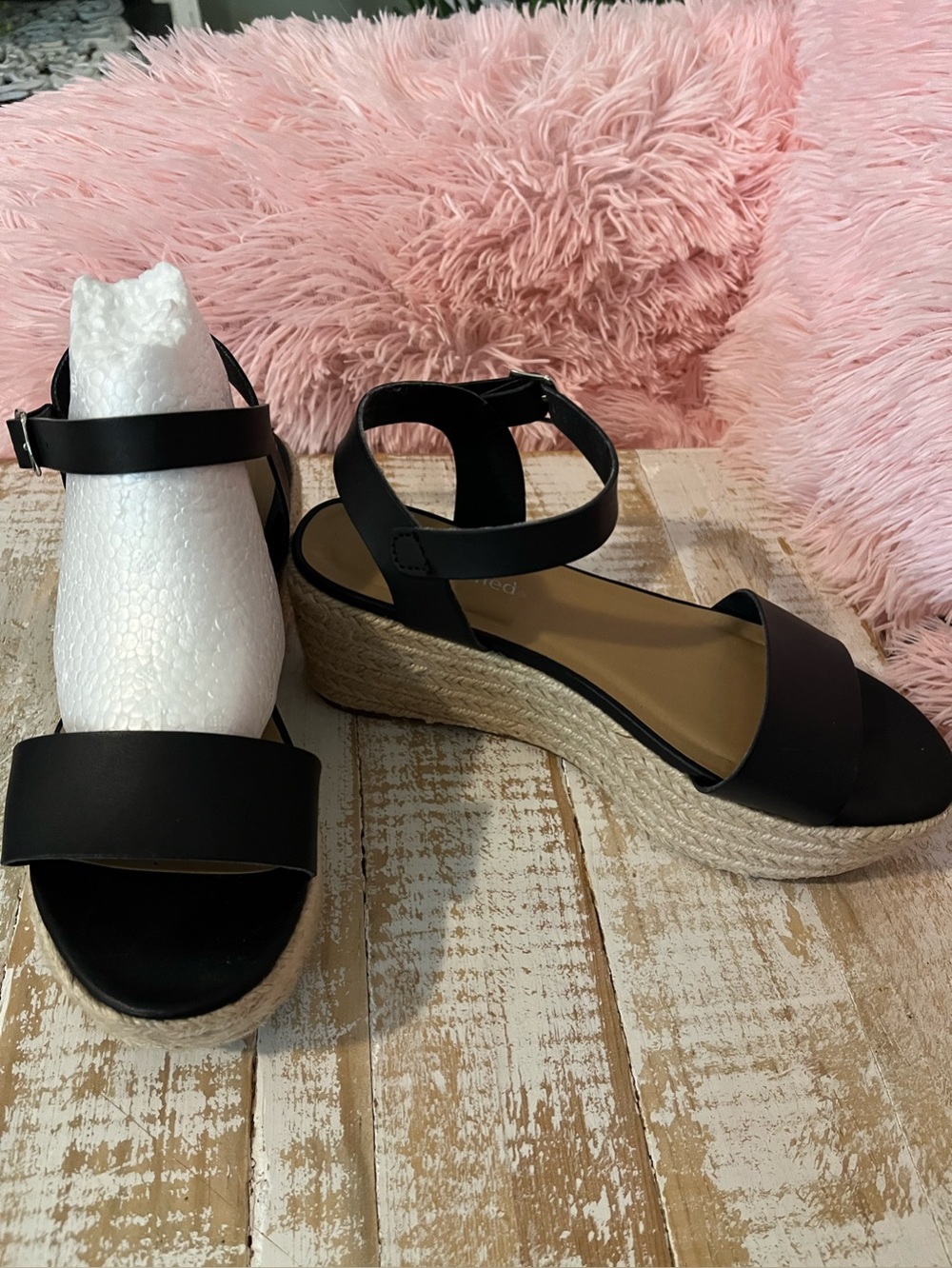 Cityclassified Black Espadrille Wedge Sandals with Ankle Strap